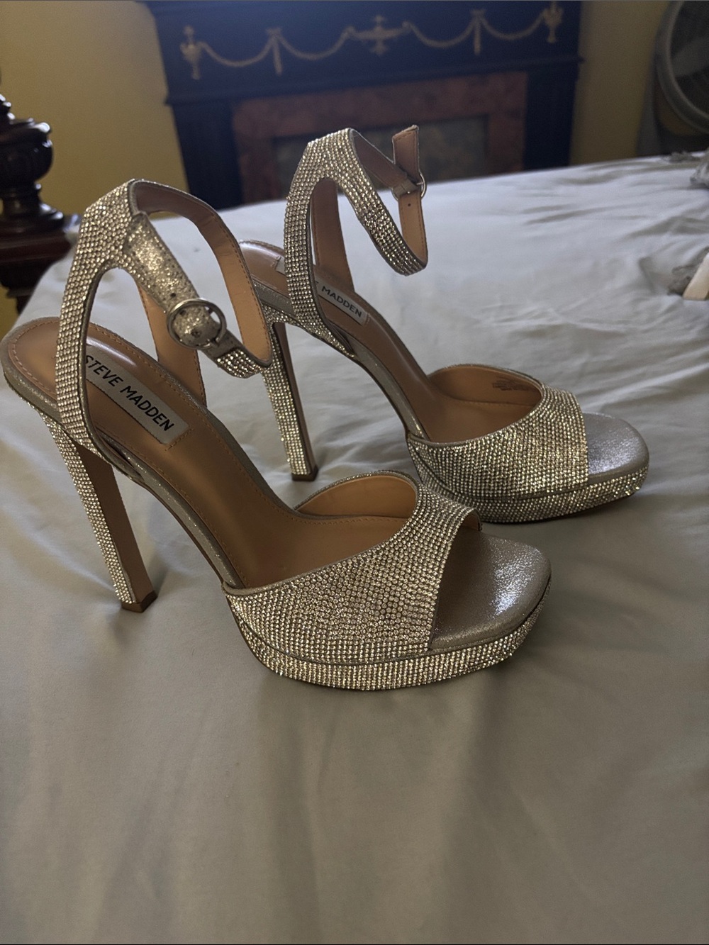 Steve Madden Silver Crystal Platform Heels